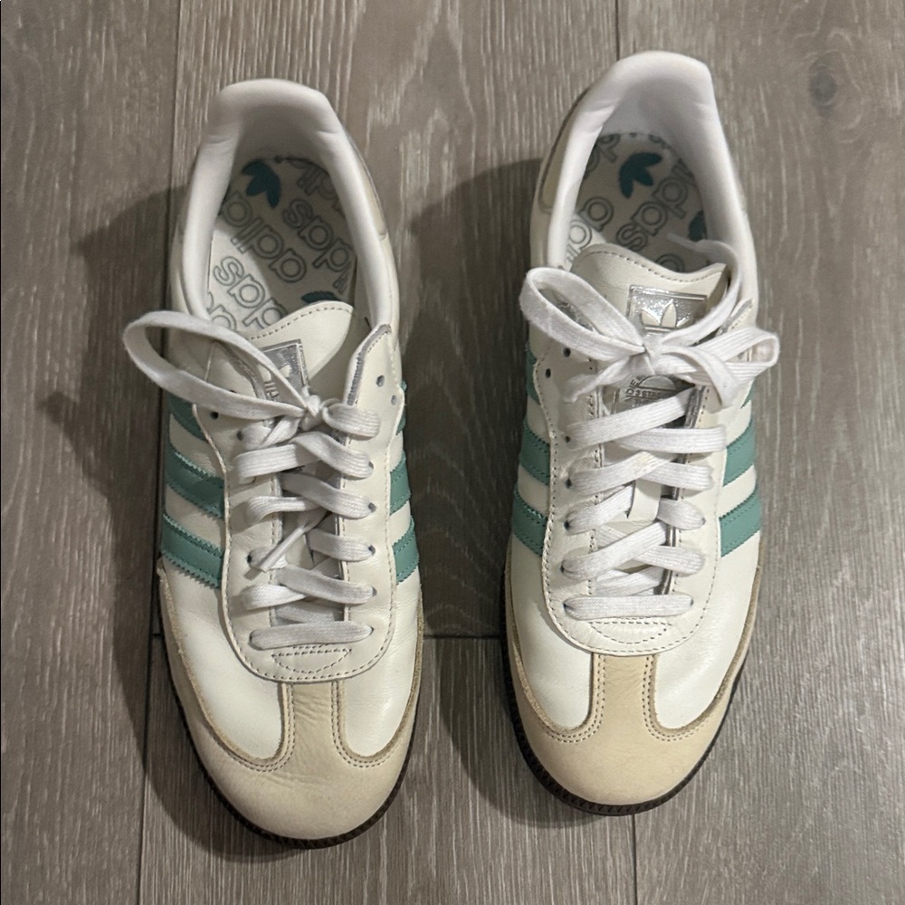 Adidas White and Light Blue Striped Sneakers
